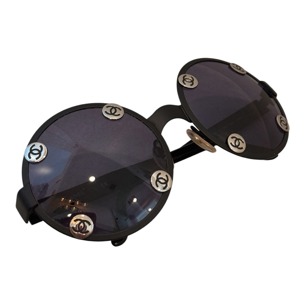 Authentic CHANEL CC Matte Black Round Frame Sunglasses w/ Case - Picture 5 of 16